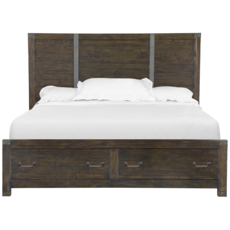 Queen Panel Bed with Storage Footboard