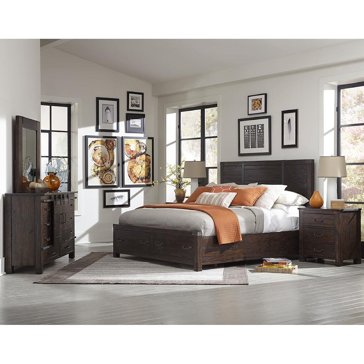 Magnussen Home Pine Hill Bedroom King Panel Bed with Storage Footboard