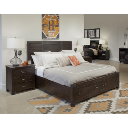 King Panel Bed with Storage Footboard