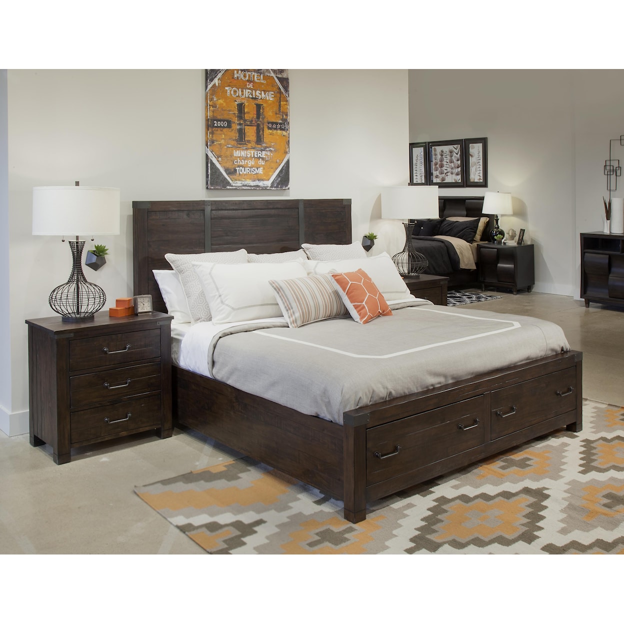 Magnussen Home Pine Hill Bedroom Queen Panel Bed with Storage Footboard