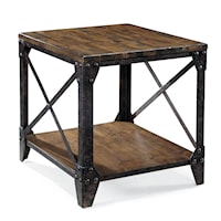 Rustic Industrial Rectangular End Table with Rustic Iron Legs