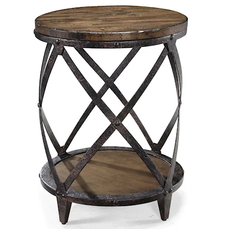 Rustic Industrial Round Accent End Table with Rustic Iron Legs