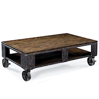 Rustic Industrial Rectangular Cocktail Table with Wheel Feet