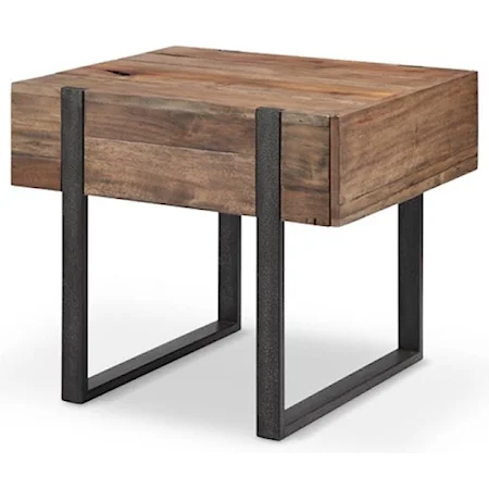 Rustic Industrial Rectangular End Table with Drawer
