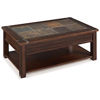 Mission Style Rectangular Lift Top Cocktail Table With Casters and Shelf