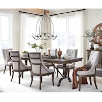 Traditional 7-Piece Dining Table and Chair Set with 20" Removable Leaf and Upholstered Seating