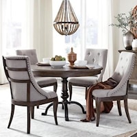 Traditional 5-Piece Dining Table and Chair Set with Metal Base and Upholstered Seating