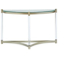 Transitional Glass Demilune Sofa Table with Clear Acrylic Legs