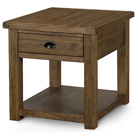 Rustic 1-Drawer Rectangular End Table in Warm Nutmeg