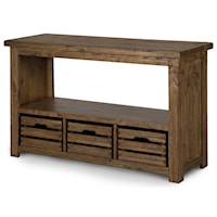 Rustic Rectangular Sofa Table with 3 Wood Storage Baskets