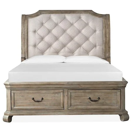 Cottage Style Upholstered Bed with Footboard Storage