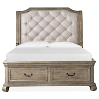 Cottage Style Sleigh Upholstered Bed with Footboard Storage