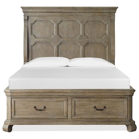 Cottage Style California King Bed with Footboard Storage