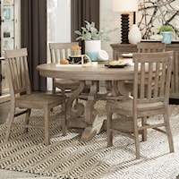 Relaxed Vintage 5-Piece Dining Set with 60" Round Table