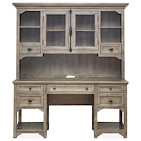 Farmhouse Desk and Hutch with Glass-Framed Scroll Fretwork Detail