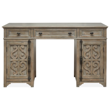 Relaxed Vintage Counter Height Standing Desk with Serpentine Carvings