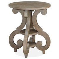Relaxed Vintage Round Accent End Table with Two Shelves