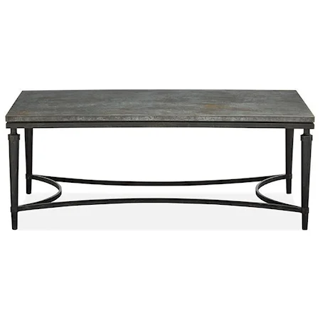 Transitional Cocktail Table with Curved Metal Base