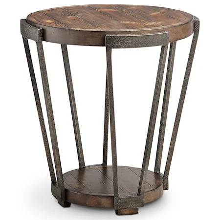Contemporary Rustic Round End Table with Metal Frame