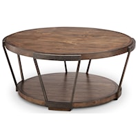 Contemporary Rustic Round Cocktail Table with Casters