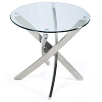 Contemporary Round End Table with Strut Base and Tempered Glass Top