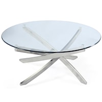 Contemporary Round Cocktail Table with Strut Base and Tempered Glass Top