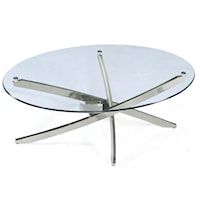 Contemporary Oval Cocktail Table with Strut Base and Tempered Glass Top