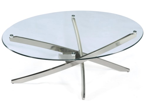 Contemporary Oval Cocktail Table with Strut Base and Tempered Glass Top