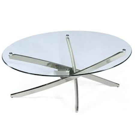 Oval Cocktail Table with Strut Base and Tempered Glass Top