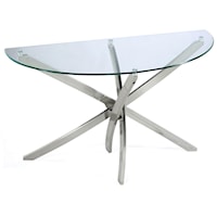 Contemporary Demilune Sofa Table with Strut Base and Tempered Glass Top