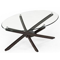 Contemporary Oval Cocktail Table with Strut Base and Tempered Glass Top