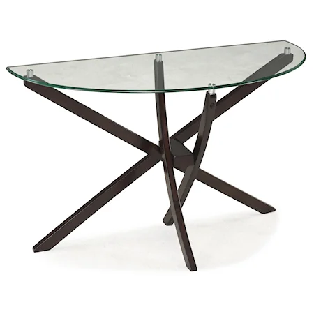 Contemporary Demilune Sofa Table with Strut Base and Tempered Glass Top
