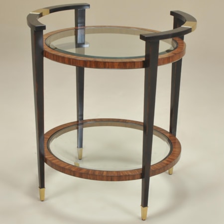 Two Tiered Antique Aubergine Finished Occasional Table with Zebrano Accents & Inset Glass