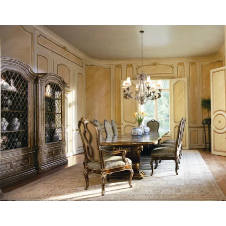 11 Piece Rectangular Double Pedestal Table & Upholstered Chair Set