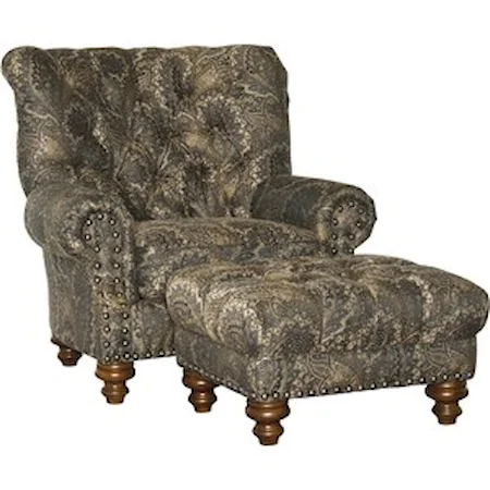 Traditional Chair and Ottoman with Tufted Seat and Back