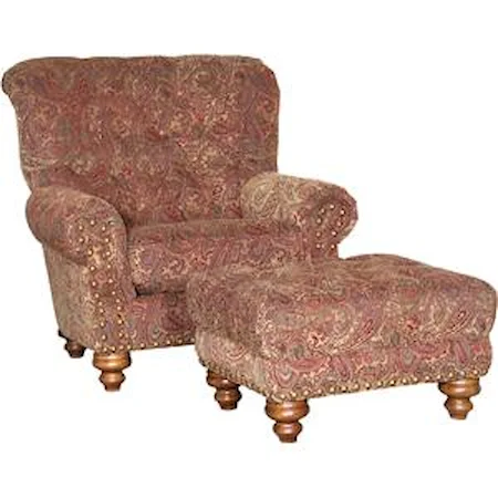 Traditional Chair and Ottoman with Tufted Seat and Back