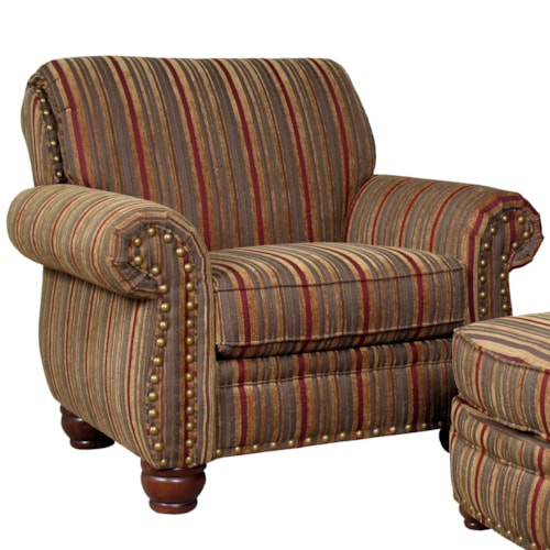 Traditional Upholstered Chair with Exposed Wood Spool Legs