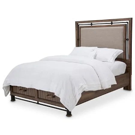 Queen Panel Bed w/ Drawers & Upholstered Headboard