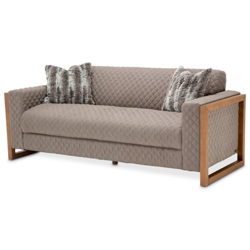 Rustic Upholstered Sofa with Two Throw Pillows