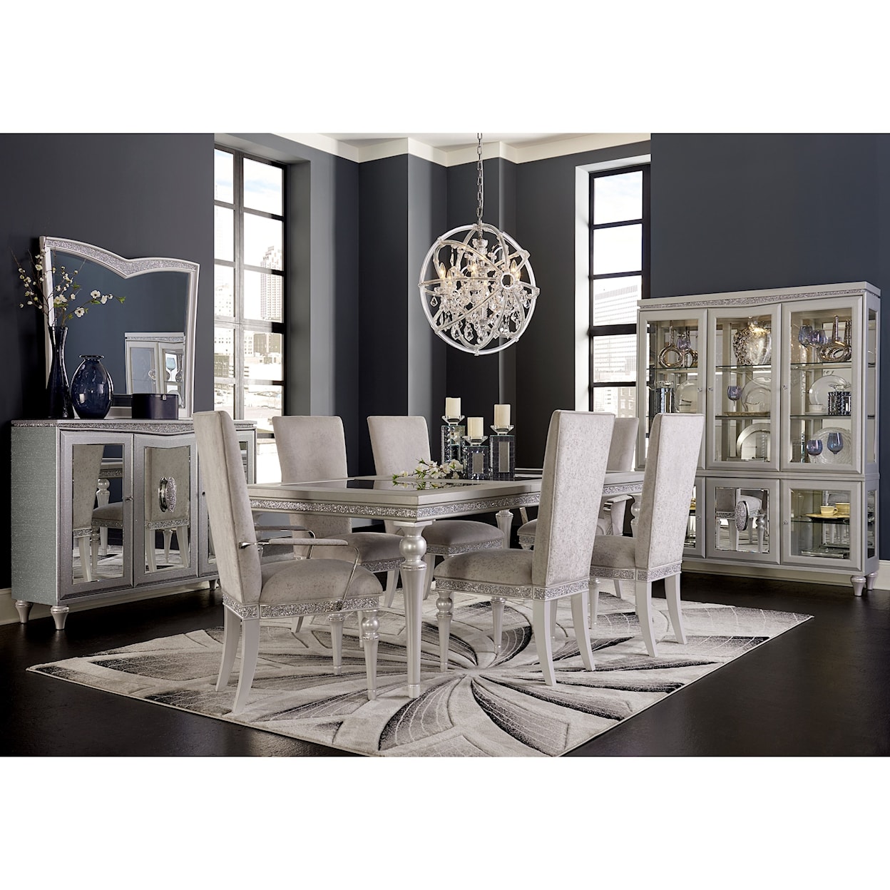 Michael Amini Melrose Plaza 4 Leg Upholstered Dining Table