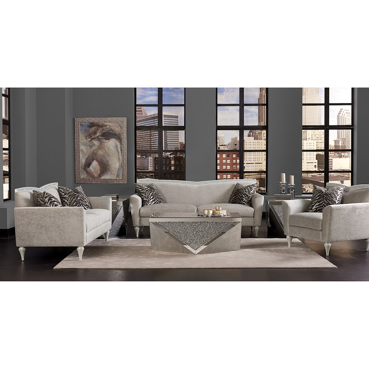 Michael Amini Melrose Plaza Sofa with Crystal Accents