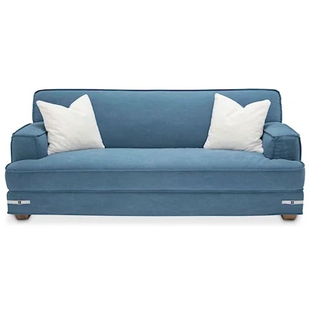 Contemporary Sofa with Exposed Wood Feet and Pillows