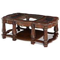 Traditional Rectangular Cocktail Table with Carved Rope Trim Detail