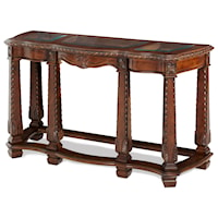 Traditional Sofa Table with Glass Inserts and Carved Rope Trim