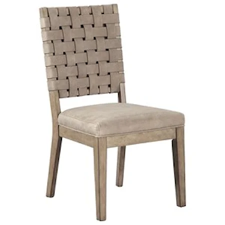 Dining Upholstered Side Chair with Woven Faux Leather Back