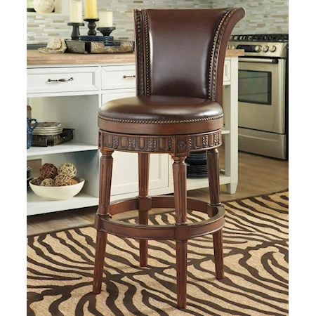 Faux Leather Tall Upholstered Swivel Barstool with Sleigh Back