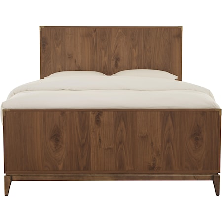 Mid-Century Modern Full Panel Bed with Bronze Accents