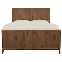 Mid-Century Modern Full Panel Bed with Bronze Accents