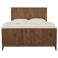 Mid-Century Modern Queen Panel Bed with Bronze Accents