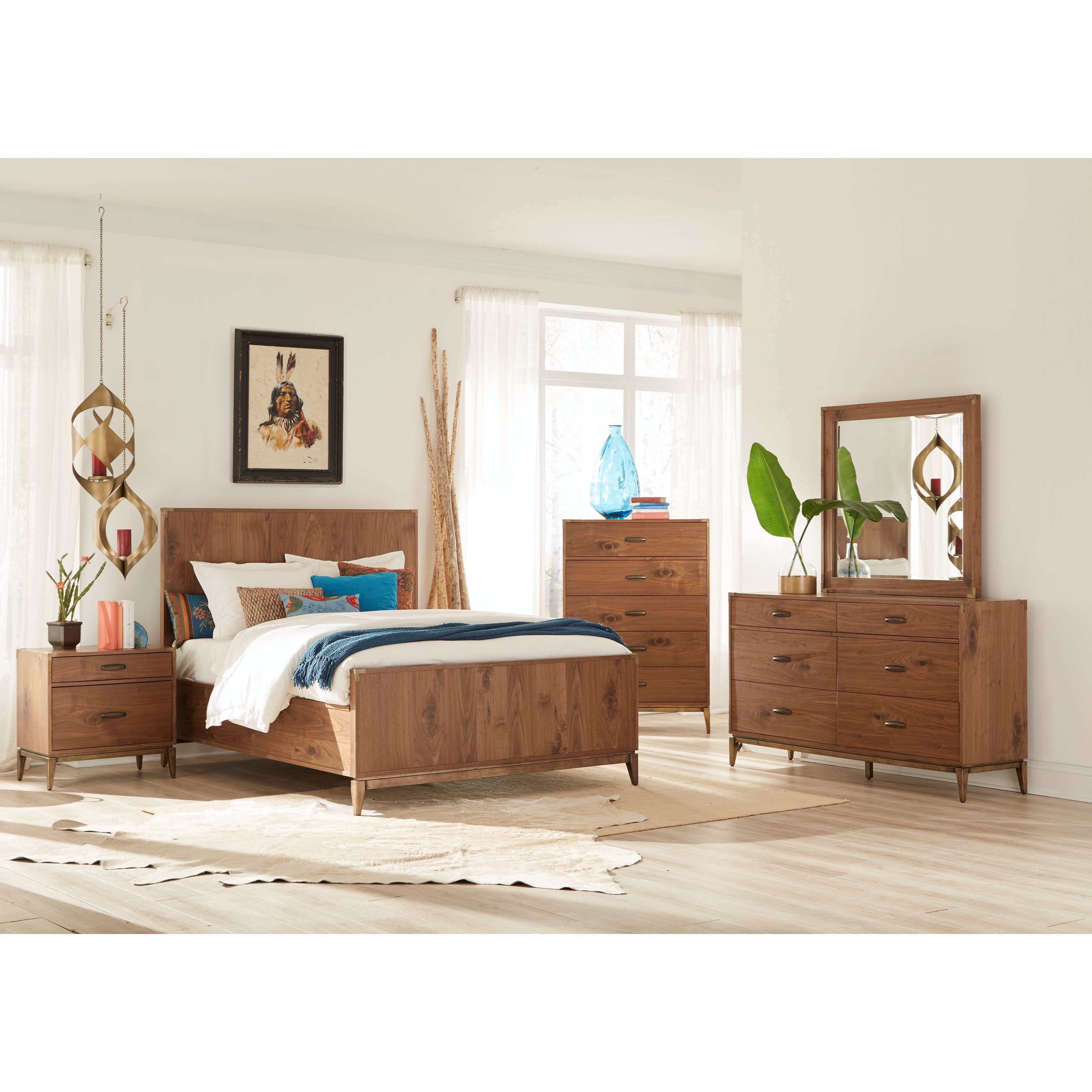 Modus International Adler Queen MidCentury Modern Panel Bed with